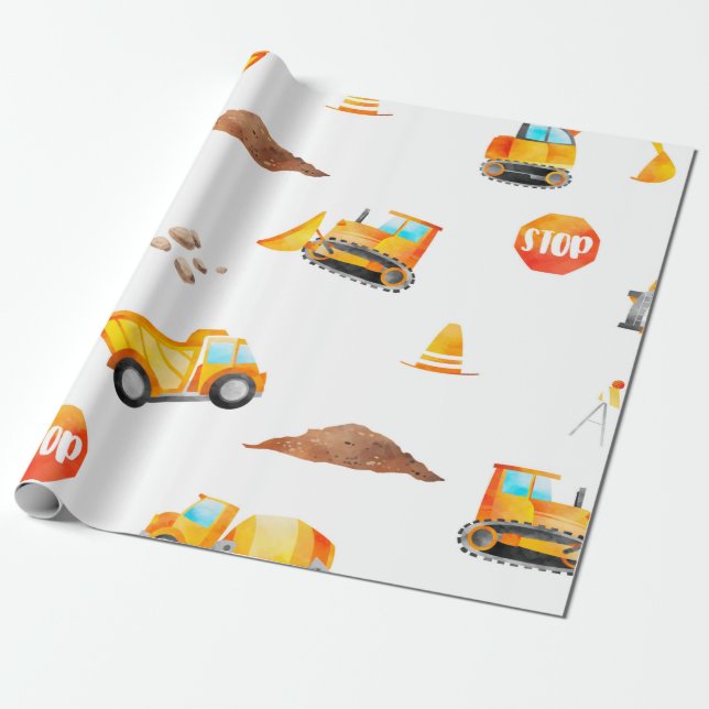 Papier Cadeau Construction en blanc (Déroulé)