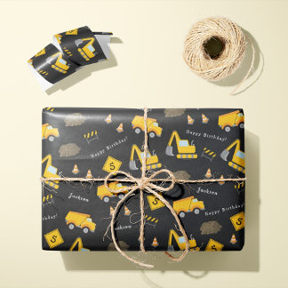 Papier Cadeau Construction Joyeux Anniversaire, Nom du garçon Mo