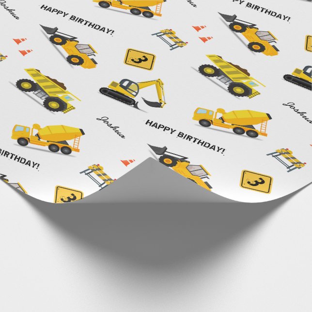 Papier Cadeau Construction Joyeux Anniversaire Nom personnalisé  (Coin)