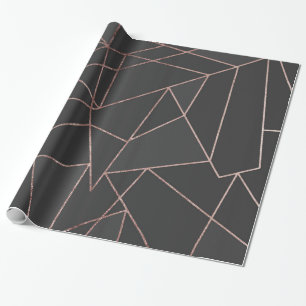Papier Cadeau Contour géométrique d'or rose chic sur le charbo