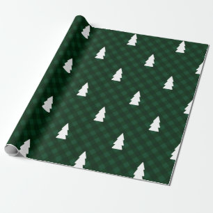 Papier Cadeau Contrôle vert rustique de Buffalo et arbres blanc