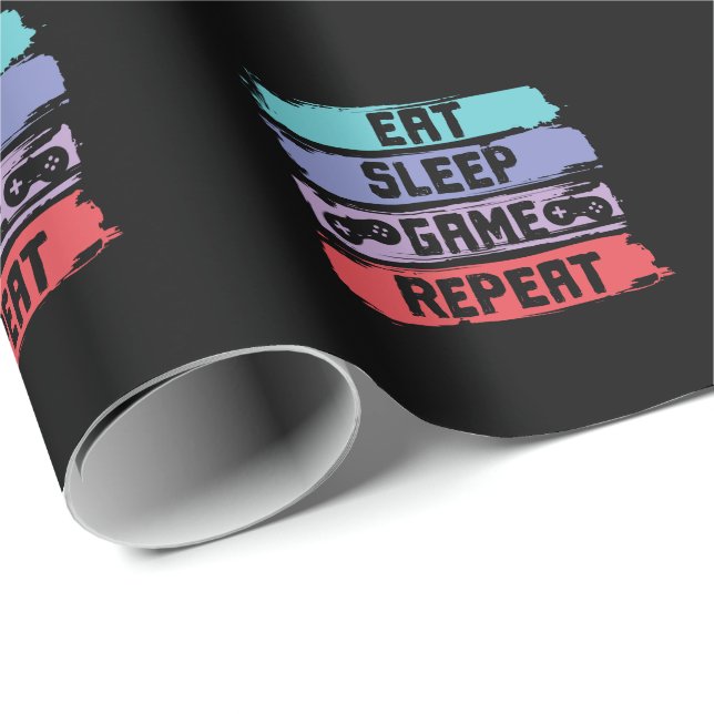 Papier Cadeau Contrôleur Eat Sleep Game Repeat (Coin rond)
