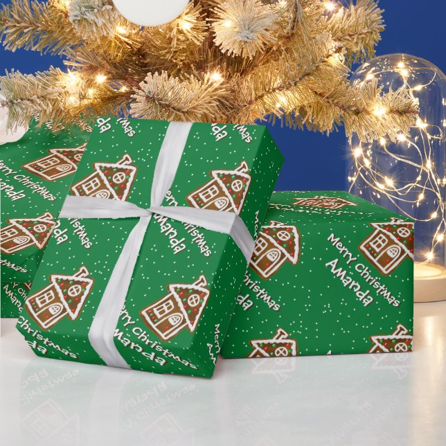 Papier Cadeau Cookie maison de pain d'épice de Noël personnalisé (Vacances)