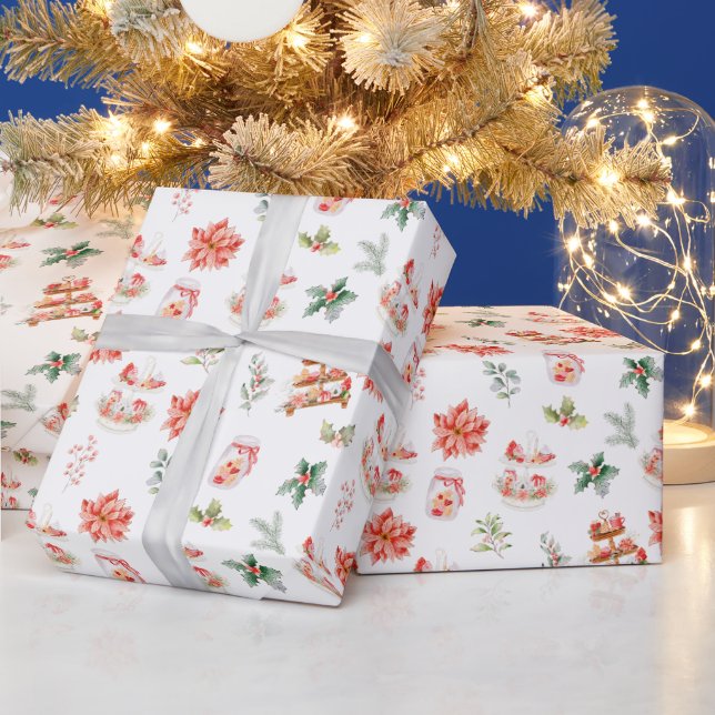Papier Cadeau Cookies de Noël et rouge feuillage (Vacances)