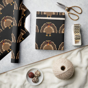 Papier Cadeau Cool Amusant Turquie Thanksgiving motif en noir