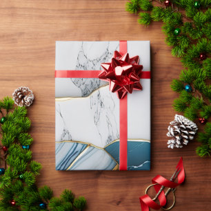 Papier Cadeau Cool Blanc Turquoise Marbre Pierre Or