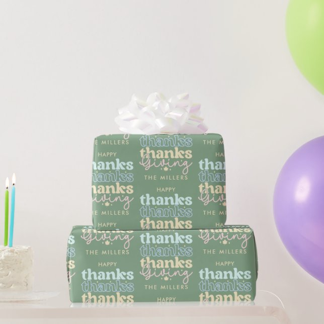 Papier Cadeau Cool bleu tonalités Retro MerciDonner de la typogr (Cadeaux de fête)