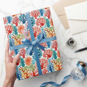 Papier Cadeau Cool Coraux colorés tropicaux Motif d'aquarelle