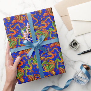 Papier Cadeau cool dragon japonais carrelé