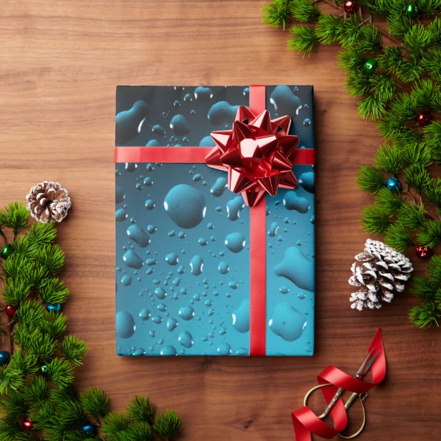 Papier Cadeau Cool élégant Bleu gouttes d'eau (Cadeau de vacances)