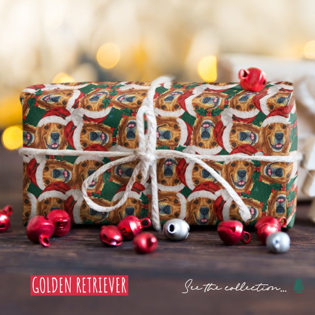 Papier Cadeau Cool Golden Retriever Face Motif de Noël (Créateur téléchargé)