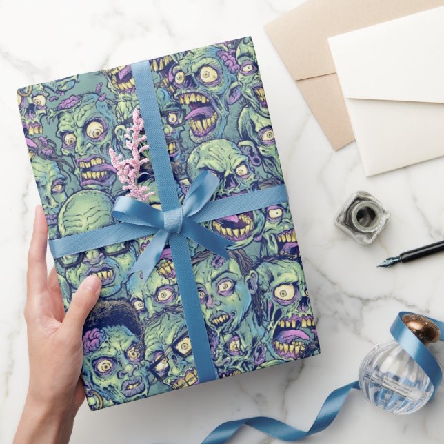 Papier Cadeau cool Halloween zombie carrelé motif  (Cadeaux)