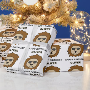 Papier Cadeau Cool Lion Head Motif Animal Anniversaire