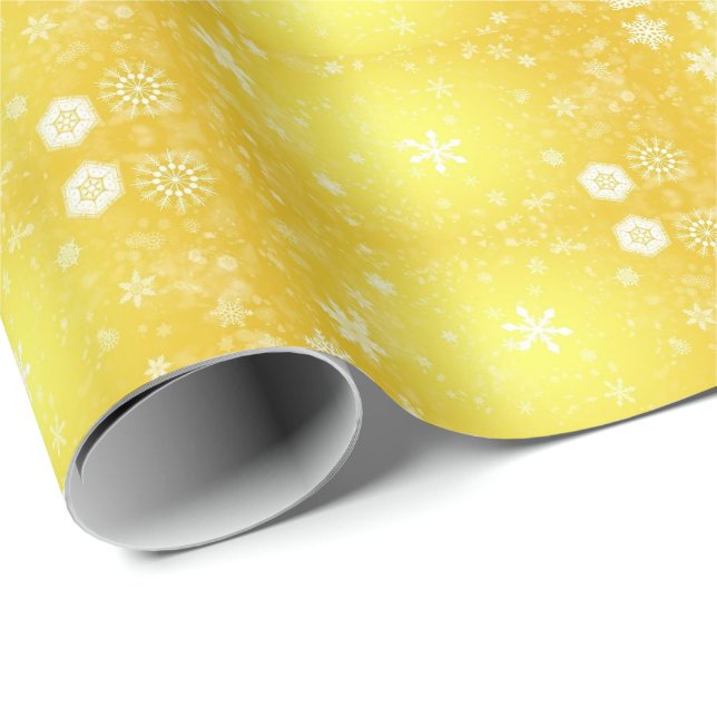 Papier Cadeau Cool Magnifique flocon de neige jaune Noël (Coin rond)