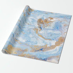 Papier Cadeau Cool Moderne Bleu Marbre Or Pierre Texture