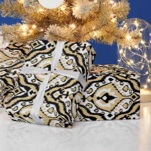 Papier Cadeau Cool neutre noir blanc beige motif tribal ikat
