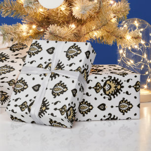 Papier Cadeau Cool neutre noir blanc beige motif tribal ikat