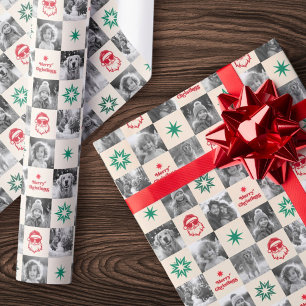 Papier Cadeau Cool Père Noël retro Joyeux Noël photo rouge vert