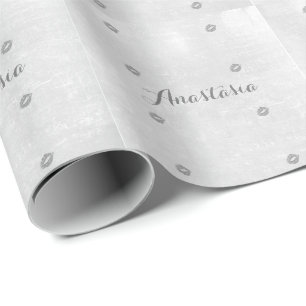 Papier Cadeau Cool Tendance Grey Kiss avec votre nom