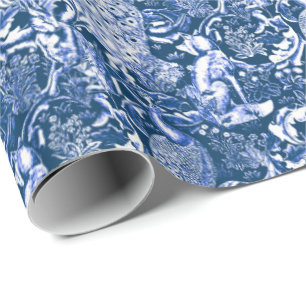 Papier Cadeau Copie, bleu et blanc de paon de Nouveau d'art