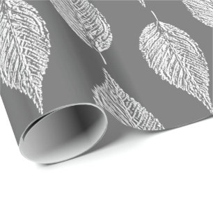 Papier Cadeau Copie de craie de feuille de hêtre, gris/gris et
