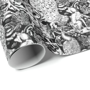 Papier Cadeau Copie de paon de Nouveau d'art, noire et blanche