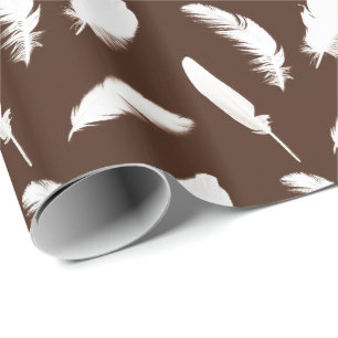 Papier Cadeau Copie de plume blanche sur brun chocolat