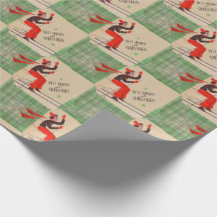 Papier Cadeau copie de skieur de Noël des années 1950