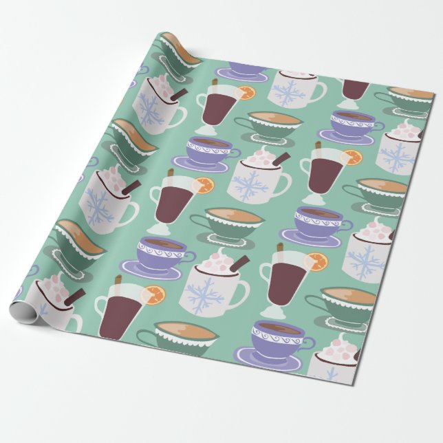Papier Cadeau Copie hivernale chaude de boissons (Déroulé)
