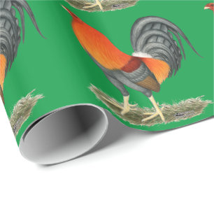 Papier Cadeau Coq bleu rouge Gamecock