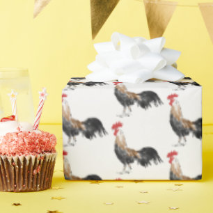 Papier Cadeau Coq de la ferme aquarelle