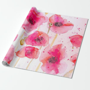 Papier Cadeau Coquelicot rouge poppies fleur floral aquarelle