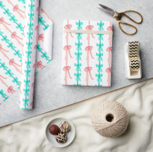 Papier Cadeau Coquette Aquarelle Turquoise & Vaches Roses