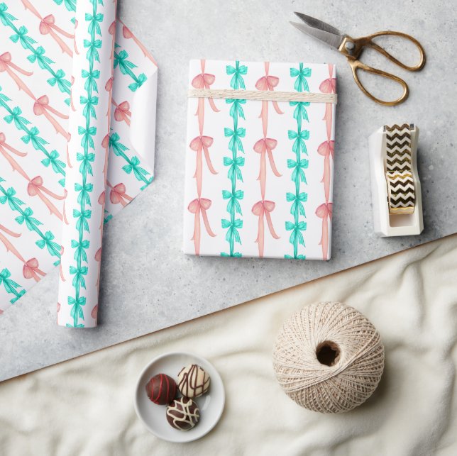 Papier Cadeau Coquette Aquarelle Turquoise & Vaches Roses (Artisanat)