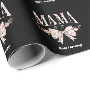 Papier Cadeau Coquette Bow Mama Est 2025 Bonne fête des mères