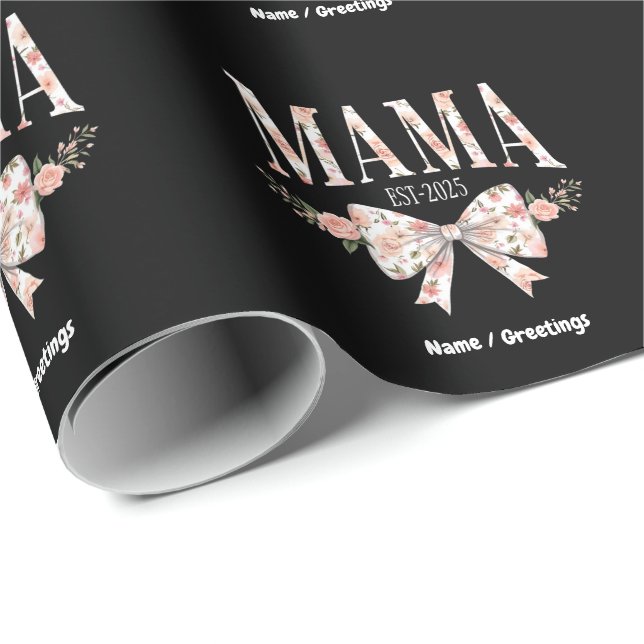 Papier Cadeau Coquette Bow Mama Est 2025 Bonne fête des mères (Coin rond)