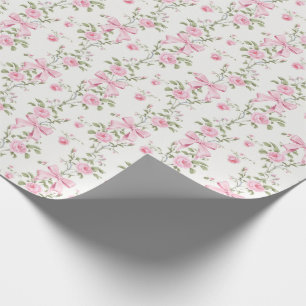 Papier Cadeau Coquette Florale Nœud Rose Mignon 