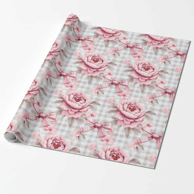 Papier Cadeau Coquette Rose Floral (Déroulé)