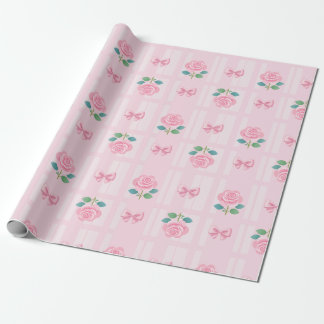Papier Cadeau Coquette rose Preppy Ruban et Rose