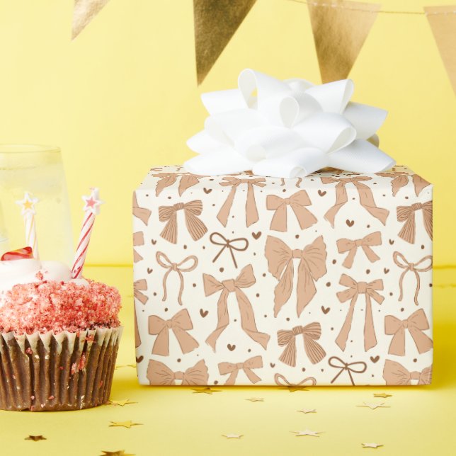 Papier Cadeau Coquette Terracotta Bows & Coeurs (Fête d'anniversaire)