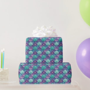 Papier Cadeau Coquillage Bleu Et Violet