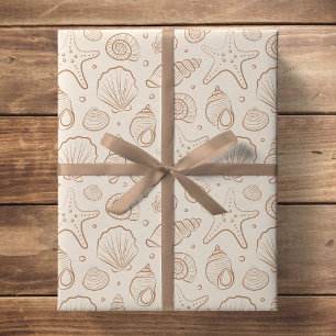 Papier Cadeau Coquillage de mer style bohème côtier neutre crème