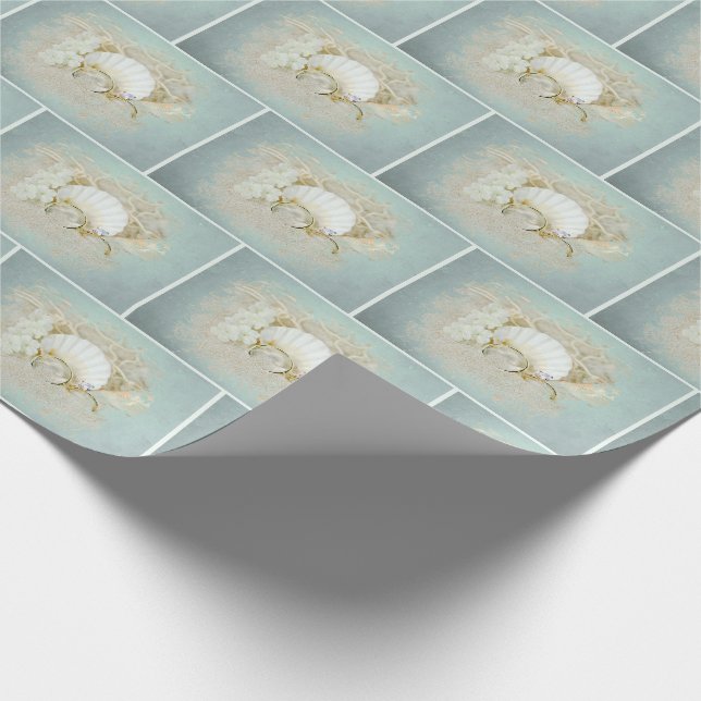 Papier Cadeau Coquillage et anneaux Mariages (Coin)