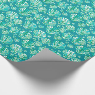 Papier Cadeau Coquillages, Aqua et turquoise géométriques