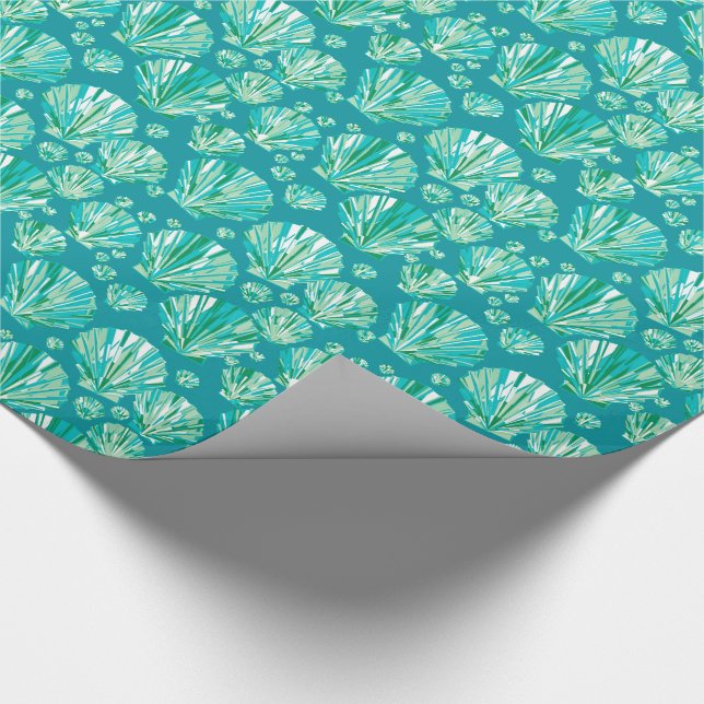 Papier Cadeau Coquillages, Aqua et turquoise géométriques (Coin)