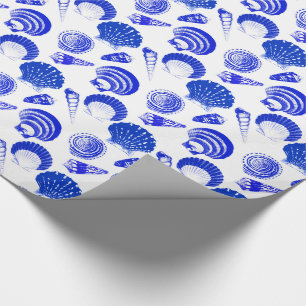 Papier Cadeau Coquillages - bleu cobalt sur un arrière - plan bl