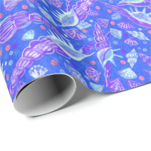 Papier Cadeau Coquillages de mer Coques de mer Motif nautique bl