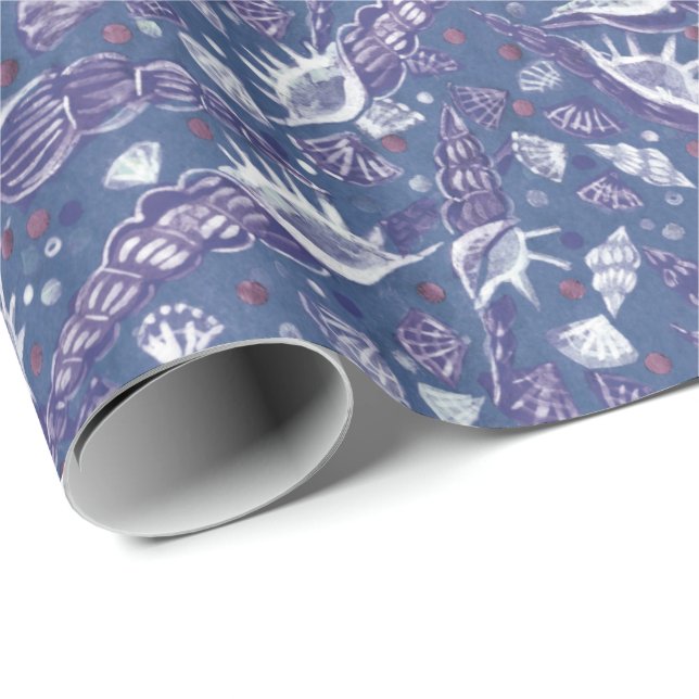 Papier Cadeau Coquillages de mer Coquille Motif nautique Violet  (Coin rond)