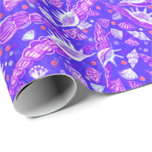 Papier Cadeau Coquillages de mer Motif nautique Ultramarine