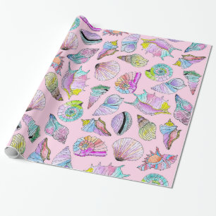 Papier Cadeau Coquillages d'été en peinture peinte Girly